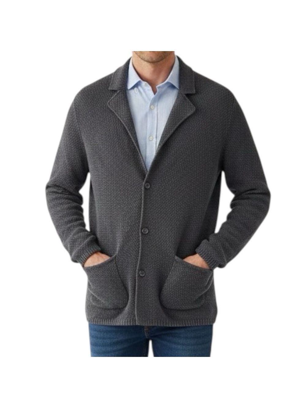 John Henric Knit Sweater Jacket Small Grey